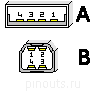 4 pin USB A or USB B plug connector layout