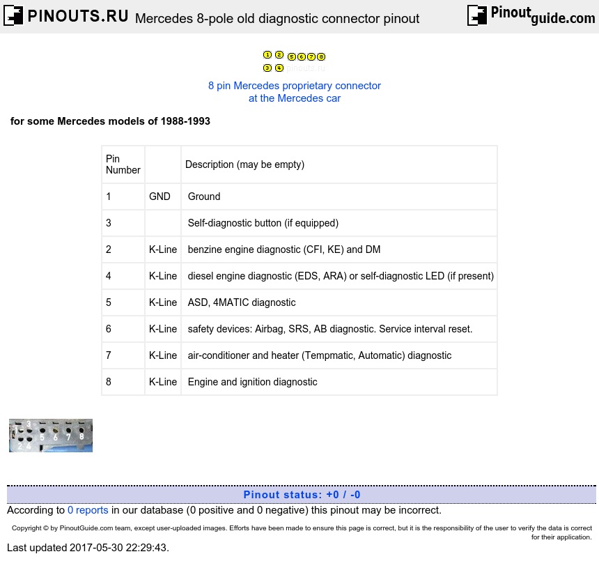 Mercedes old 9 pin diagnostic connector pinout #2