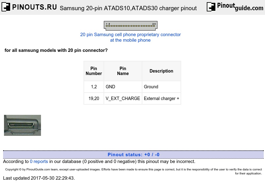Samsung 20-pin ATADS10,ATADS30 charger diagram